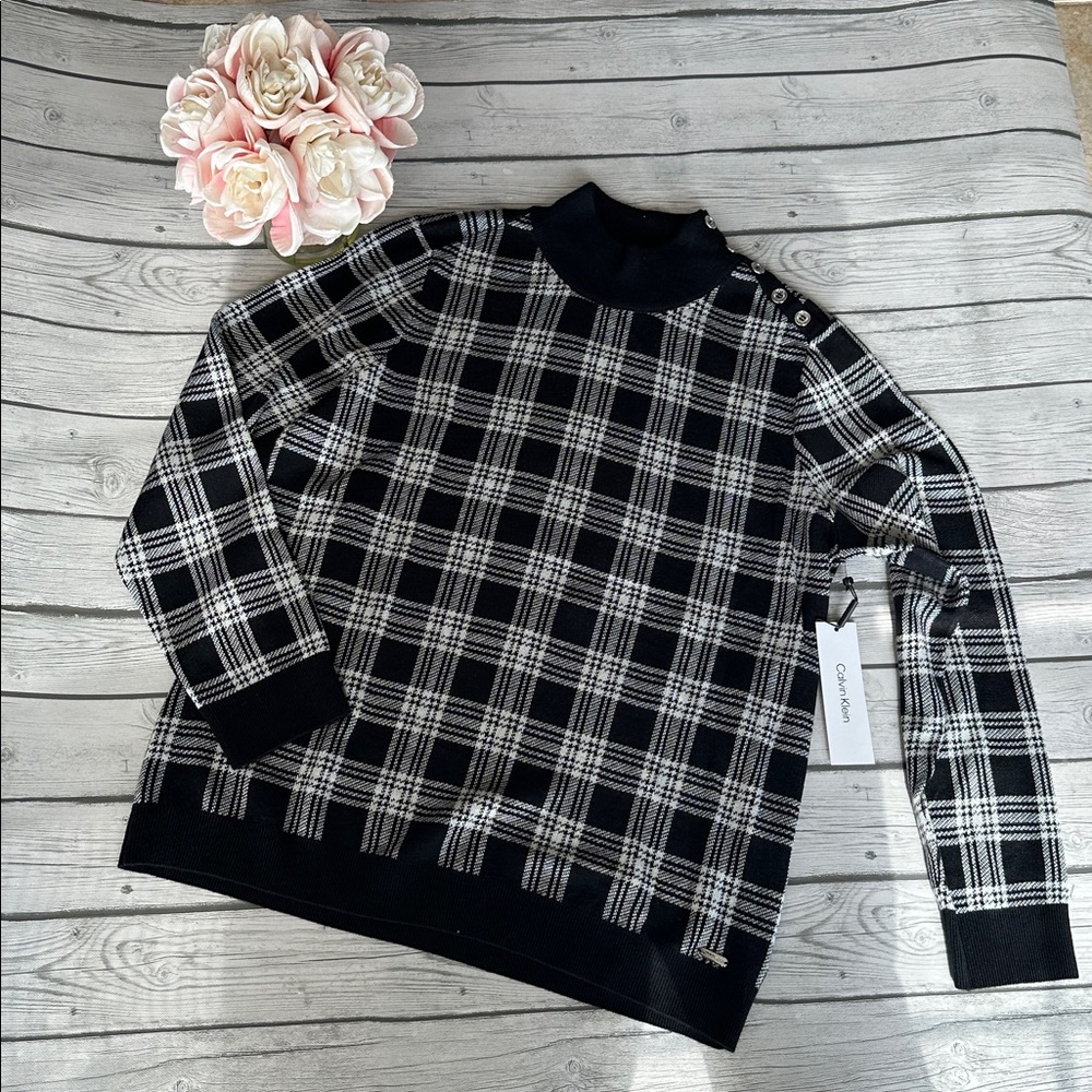 Calvin Klein Black and White Checkered Sweater